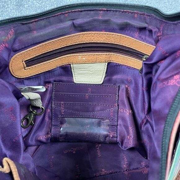 ANUSCHKA Shoulder Bag Purse Leather Hand-Painted Butterfly Floral Print Brown - Picture 6 of 7